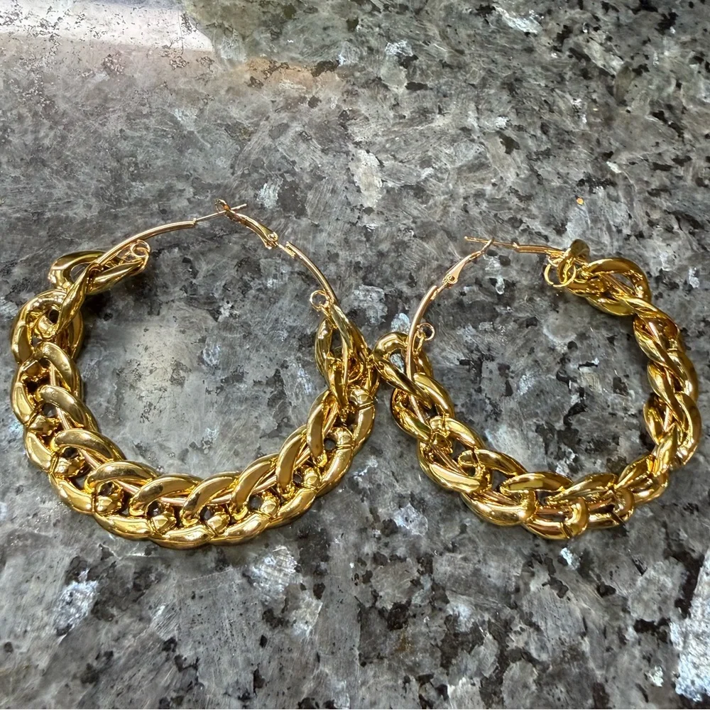 2/$29 or 3/$39 Large Gold Hoop Statement Chain Earrings - Picture 5 of 6
